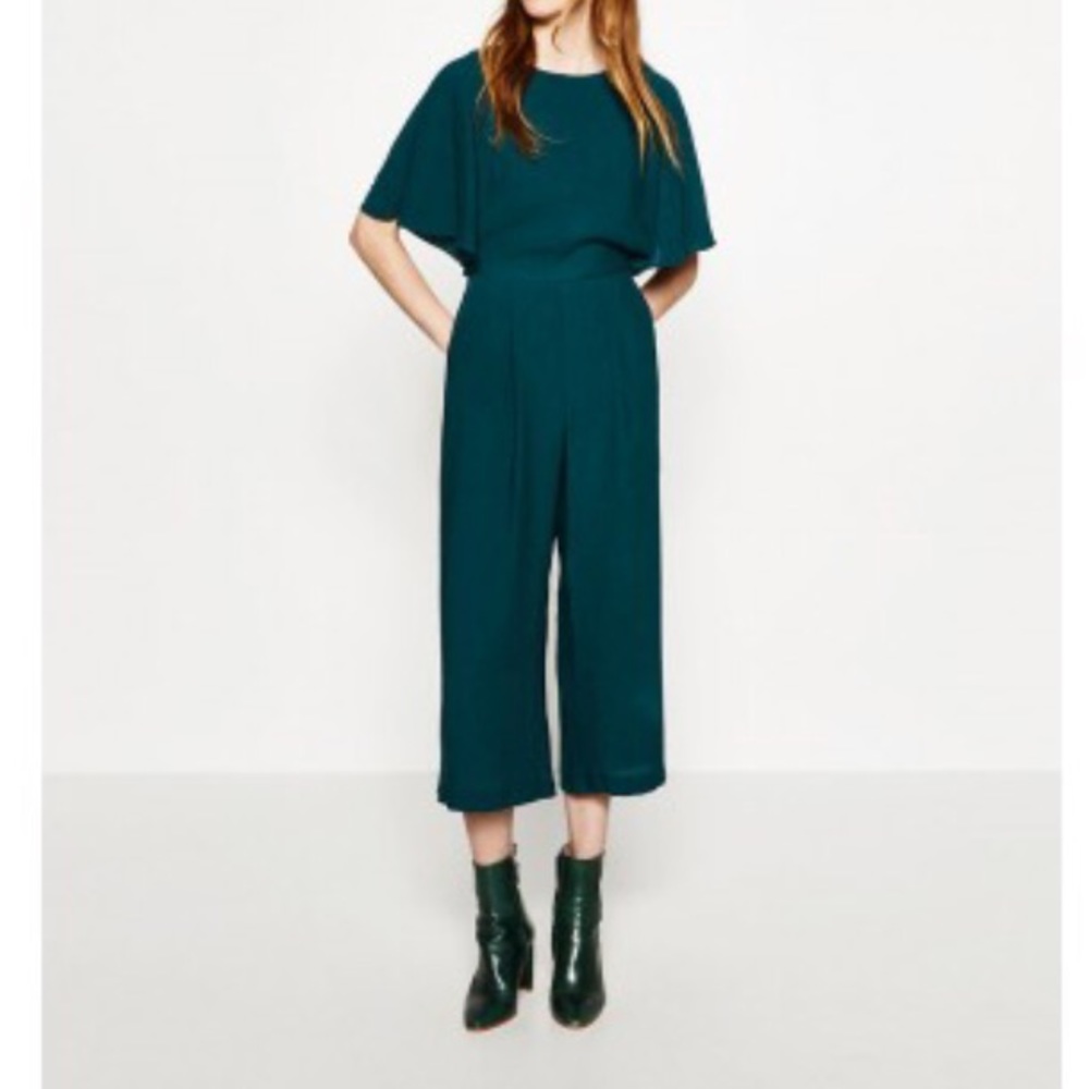 Zara Cropped Layered Jumpsuit in Teal